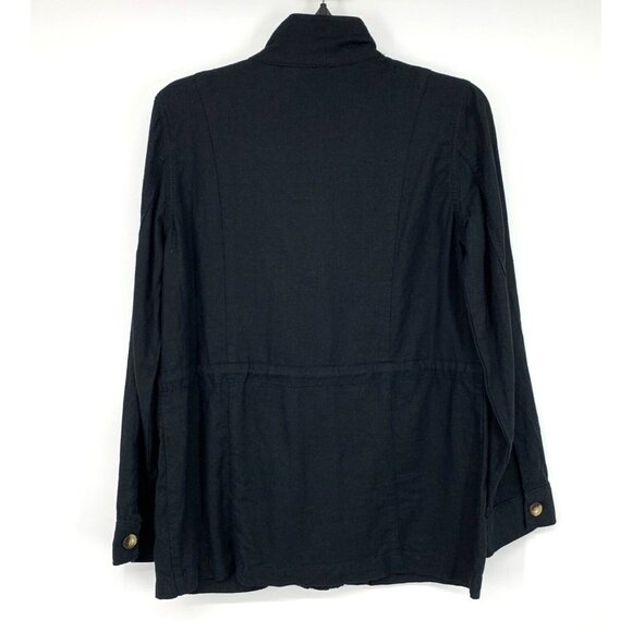 Market & Spruce Jacket Cara Black Linen Blend Button Zip - Picture 8 of 12
